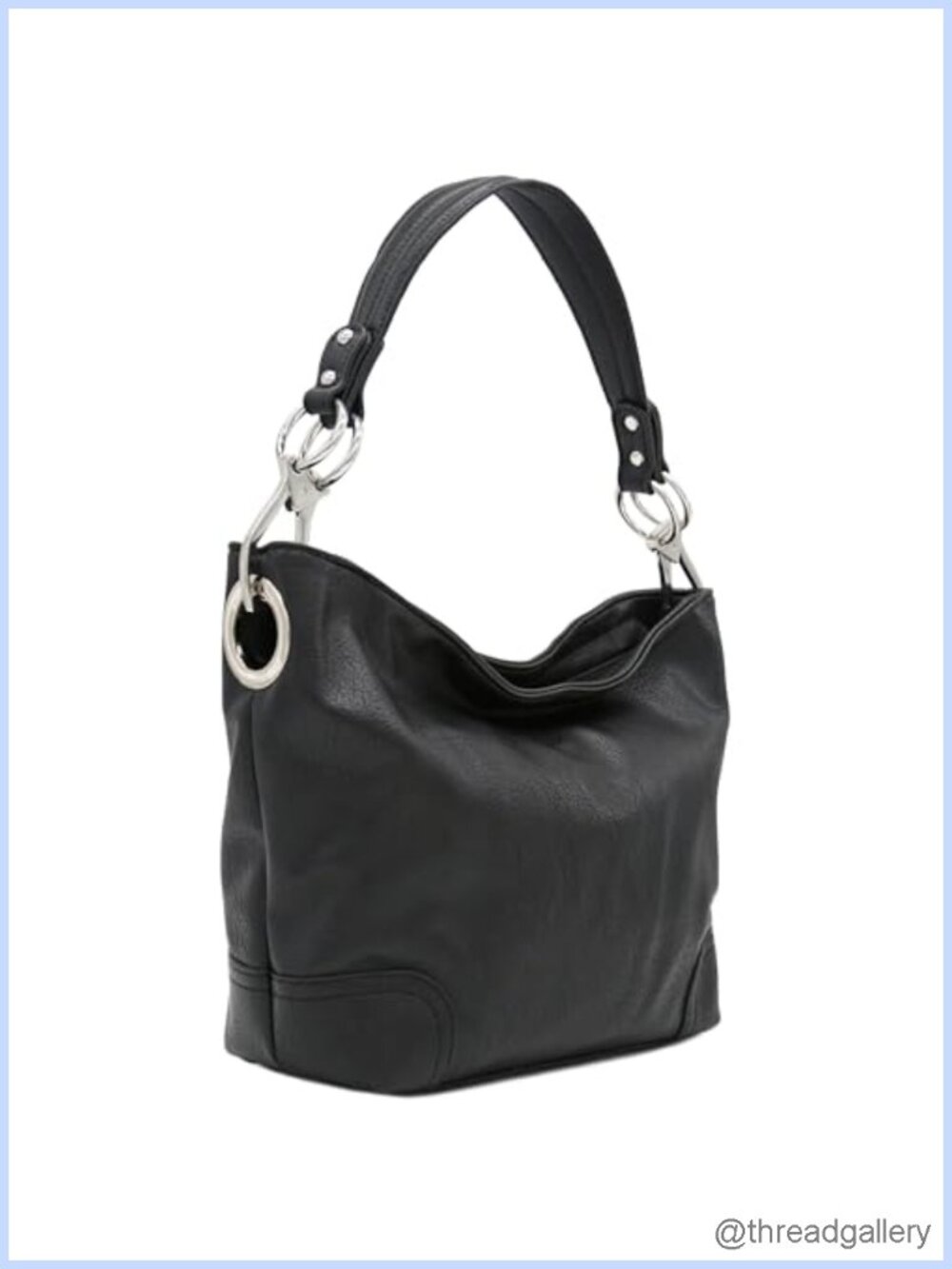 Faux Leather Hobo Shoulder Bag with Snap Hook Hardware & Zipper Closure